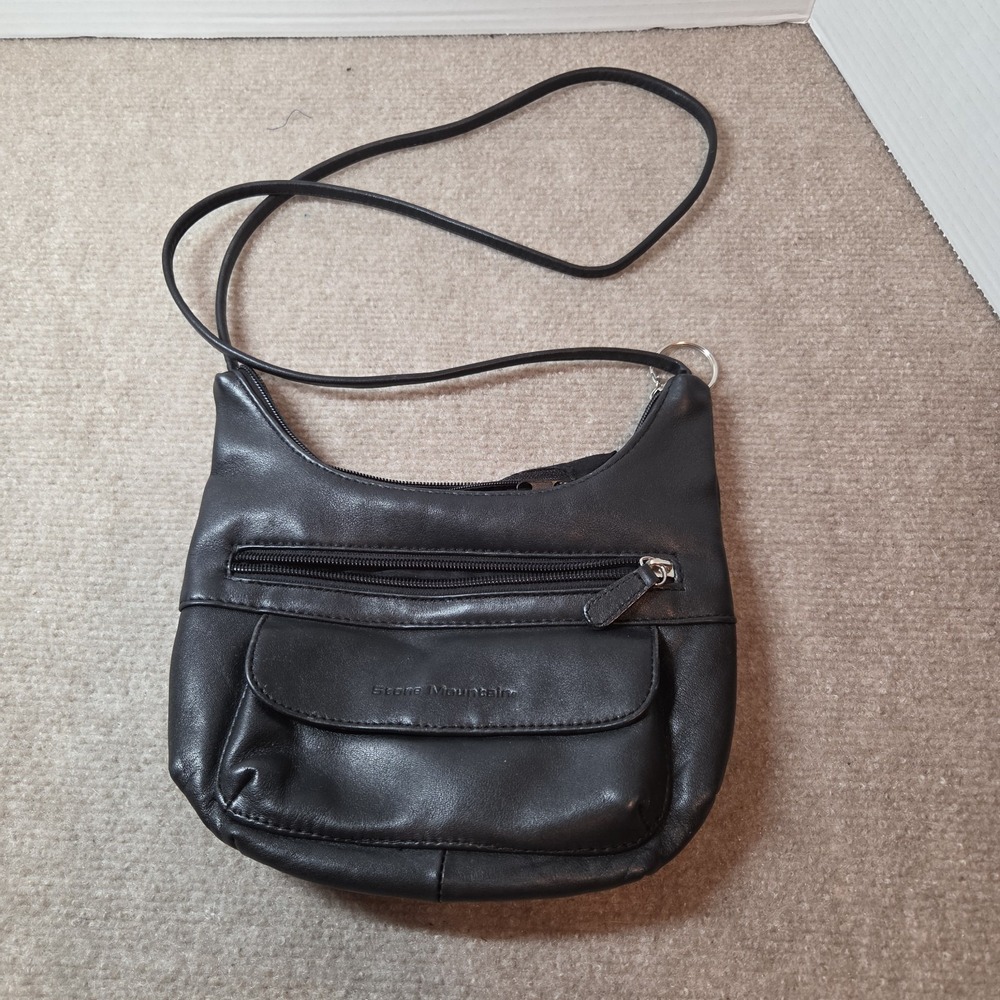 Stone Mountain Crossbody Bag Womens Black Leather Small Zip Shoulder Purse Y2K
